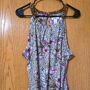 WHBM Floral Sleeveless Top - Pink and Brown
